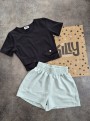 Killy design rövid fazonú fekete felső menta shorttal szettben 