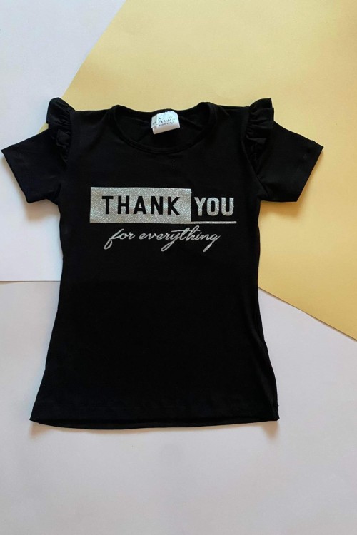 Fekete póló fodros ujjal