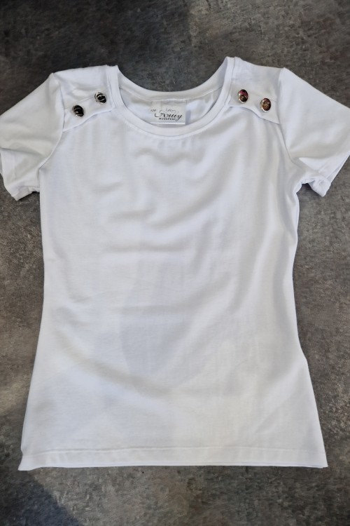 Fehér gombos pamut felső 