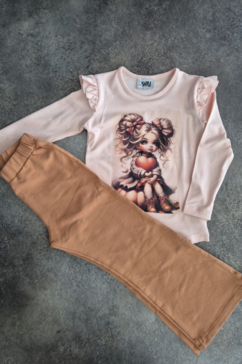 Killy design kislányos felső barna trapéz nadrággal szettben 