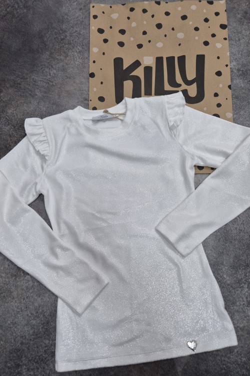 Killy design alkalmi fehér plüss puha csillogó felső 