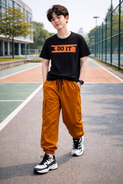 Killy design tégla színű zsebes lezser fazonú nadrág 