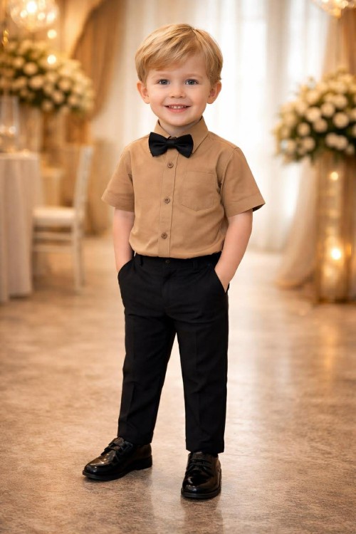 Killy design fiú barna rövid ujjú elegáns ing 