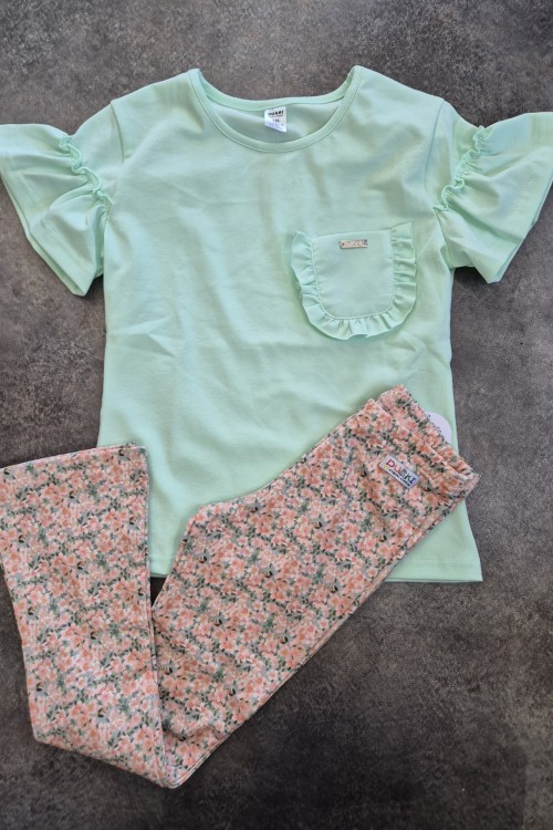 Du&ki menta pólós szett virágos trapéz nadrággal 