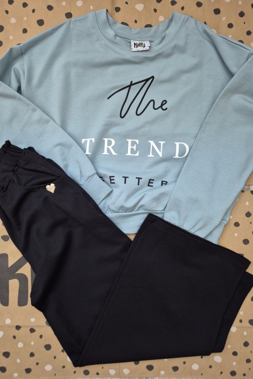 Killy design zsálya felsős szett,  bő fekete nadrággal 