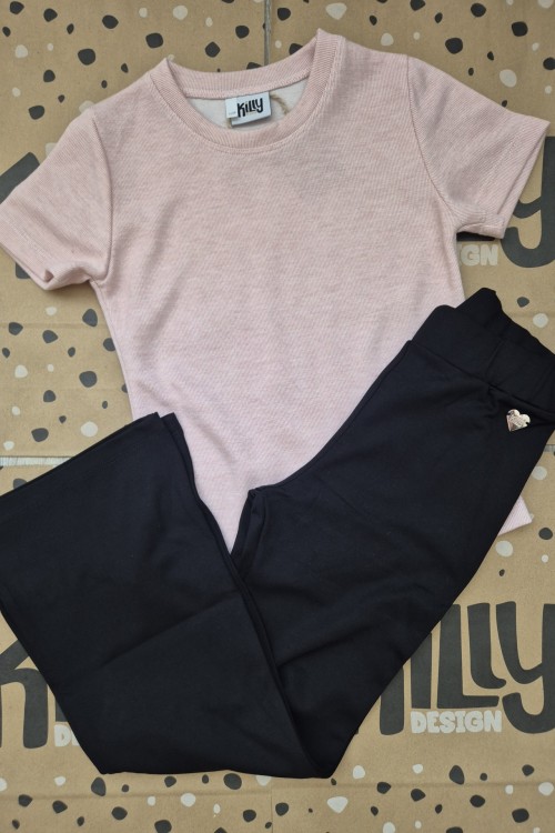 Killy design fekete trapéz nadrág puha púder színű felsővel szettben 