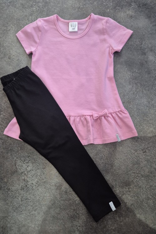 Linini rózsaszín tunika fekete legginggel szettben 