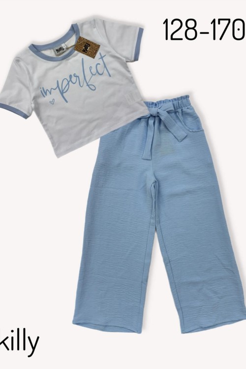 Killy design gyűrt anyagú lenge nadrág világoskék színben 