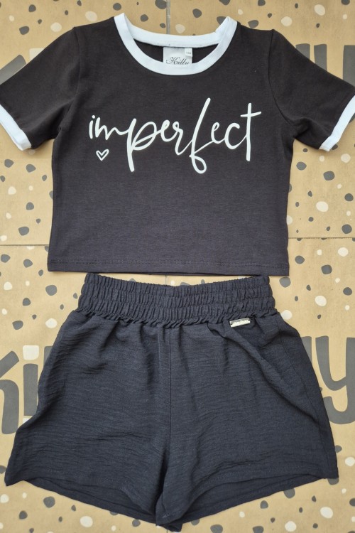 Killy design lenge gyűrt anyagú fekete short pólóval szettben 