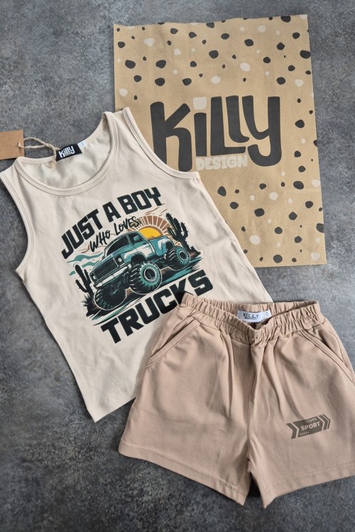 Killy design bézs trikós-shortos szett 