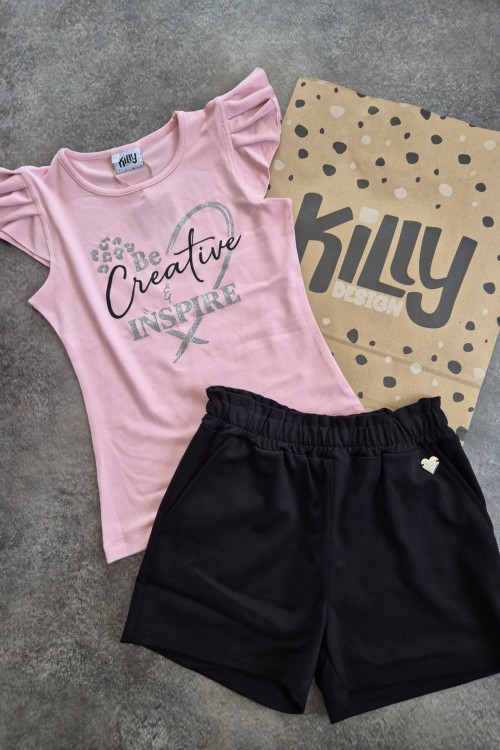 Killy design fekete puntó anyagú short szett 
