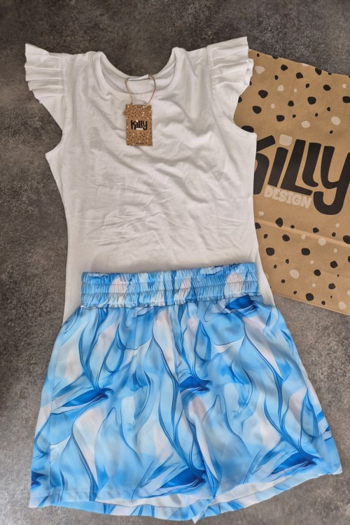 Killy design kék-fehér shortos szett 