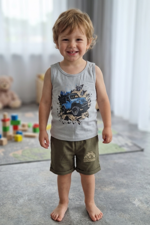 Killy design khaki bermuda trikóval szettben 