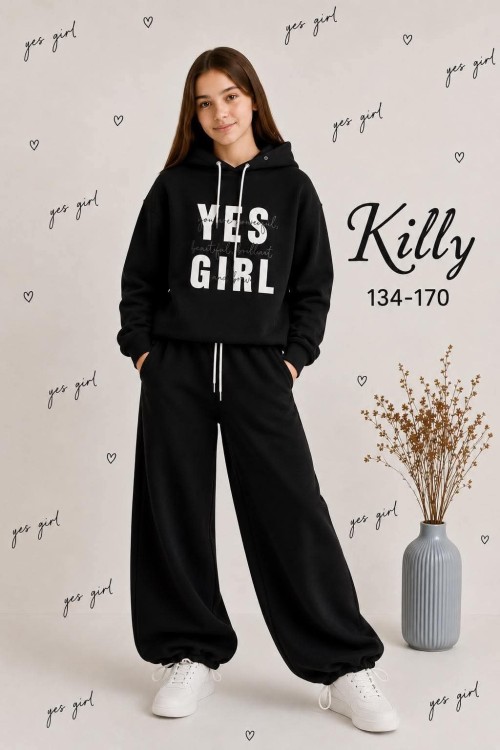 Killy design fekete sportos lezser szett vagány tiniknek 