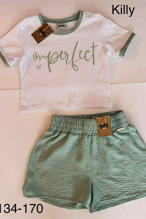Killy design menta színű gyűrt anyagú lenge short 