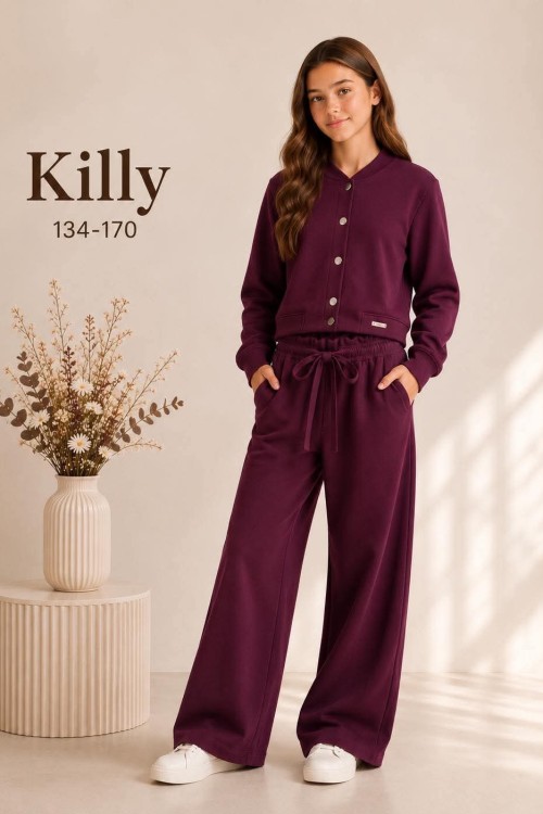 Killy design bordó gombos kabátka nadrággal szettben puha anyagból 