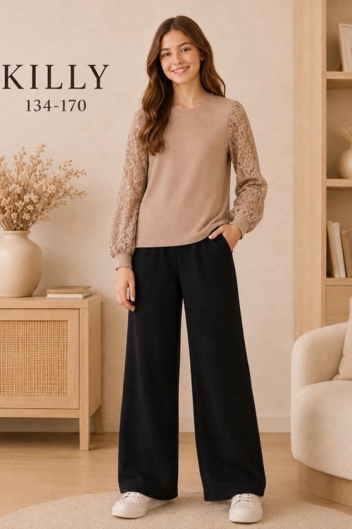 Killy design csipke ujjú bézs színű alkalmi jellegű felső 