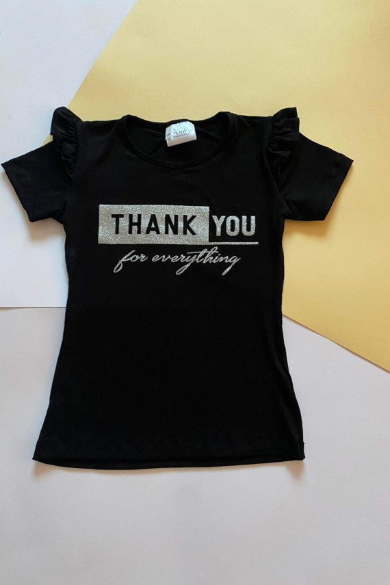 Fekete póló fodros ujjal