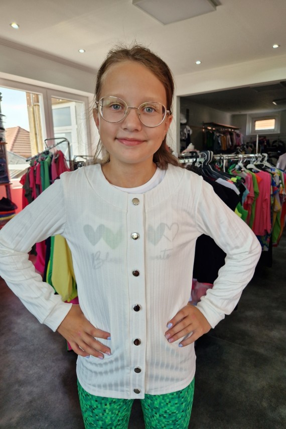 Alkalmi fehér kardigán bordázott anyagból 