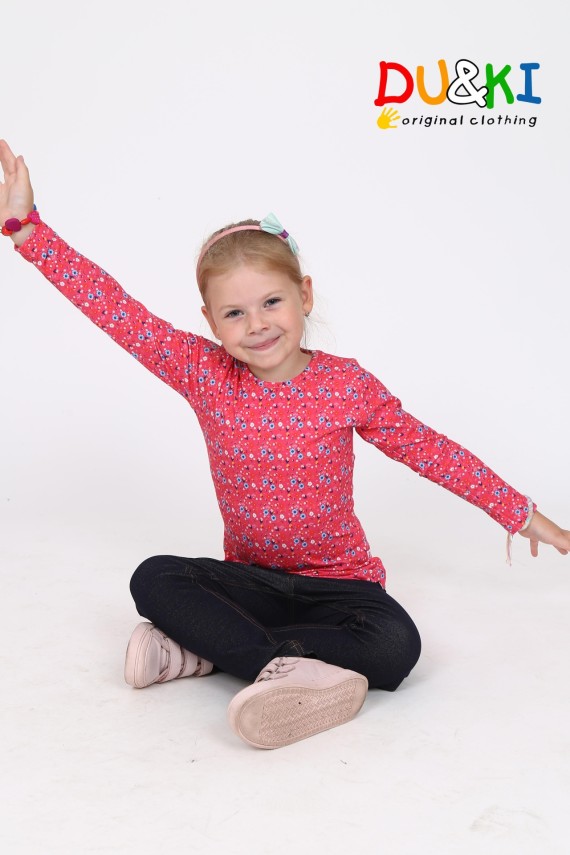 Kislány sztreccses felső korall virágos