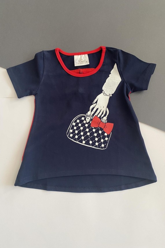 Sötétkék-piros tunika