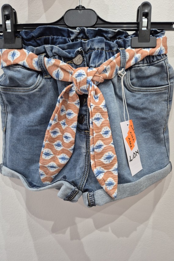 Losan állítható derekú lány farmer short kötős díszítésű 