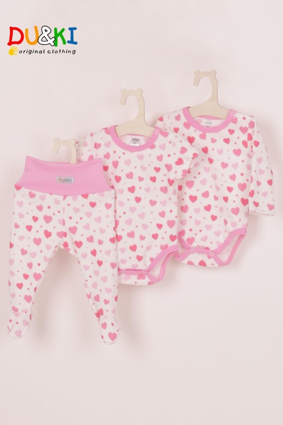 Du&ki színes szíves pocaknadrágos rövid ujjú bodys bébi szett 