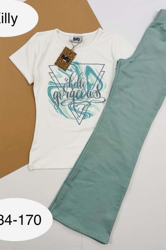 Killy design zöld mintás póló trapéz nadrággal szettben 