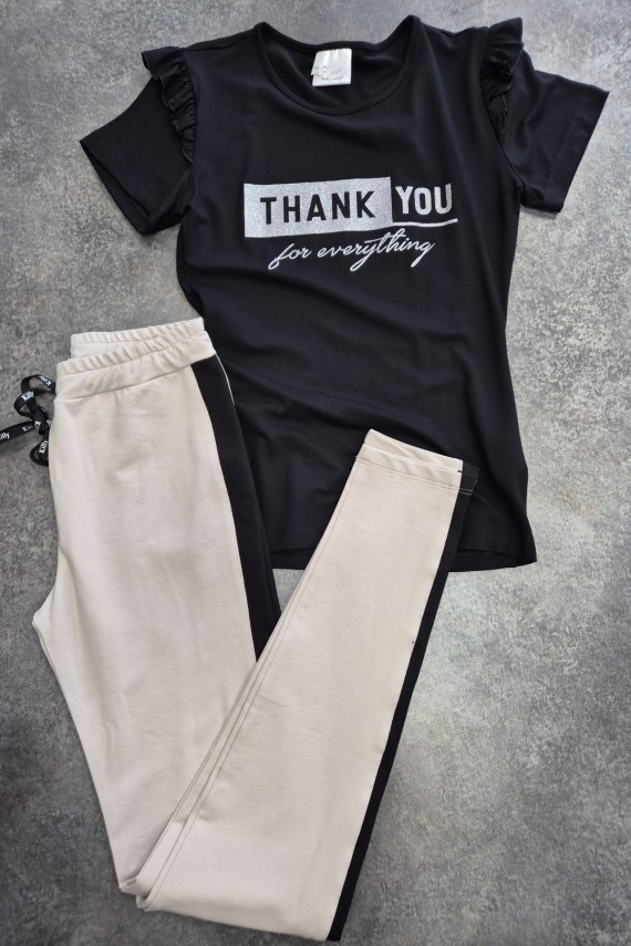 Killy design bézs megkötős nadrág fekete felsővel szettben 