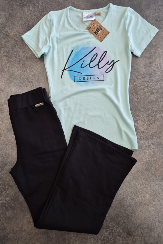 Killy design bőszárú fekete nadrág pólóval szettben vagány csajoknak 