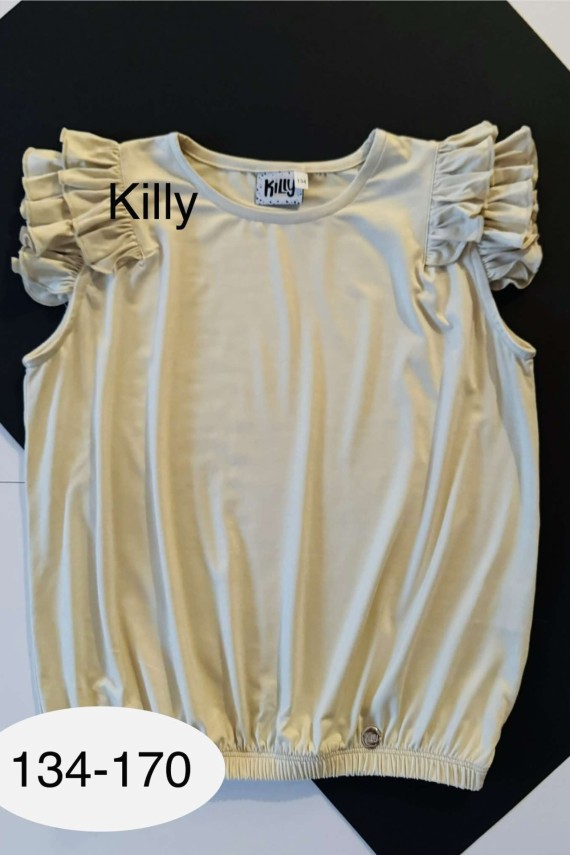 Killy design bézs fodros vállú gumis aljú felső 