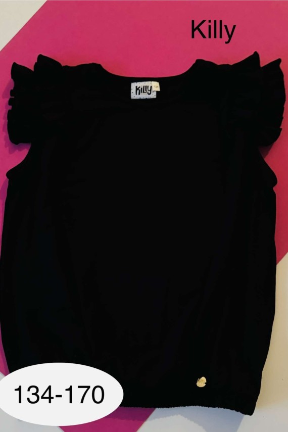 Killy design fekete fodros vállú gumis aljú felső 