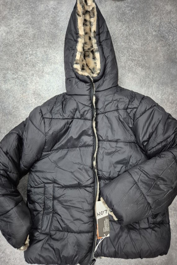 Losan kívül-belül hordható párducos téli kabát lányoknak 