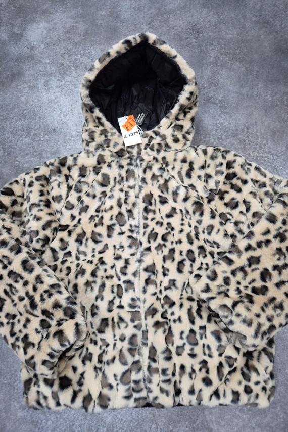 Losan kívül-belül hordható párducos téli kabát lányoknak 