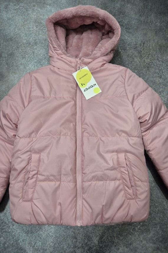 Losan kifordítható kétoldalas téli kabát púder szín  és szőrme 