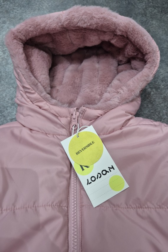 Losan kifordítható kétoldalas téli kabát púder szín  és szőrme 