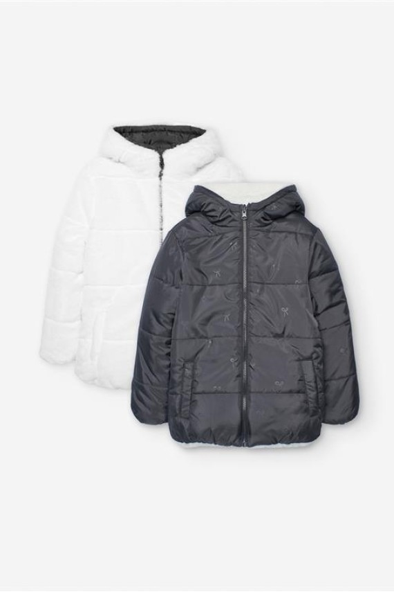Losan kifordítható kétoldalas szürke téli kabát lányoknak anyagában masni minta 