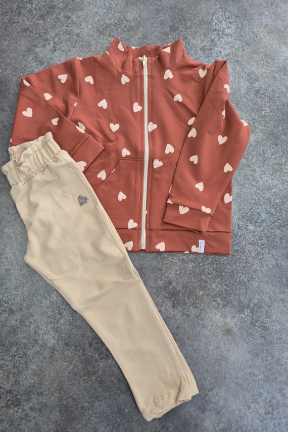 Linini szíves kardigános bézs nadrágos szett ovisoknak 