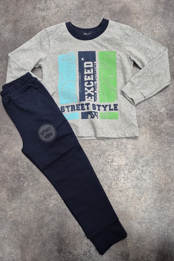 Killy design szürke-sötétkék szett bolyhozott nadrággal