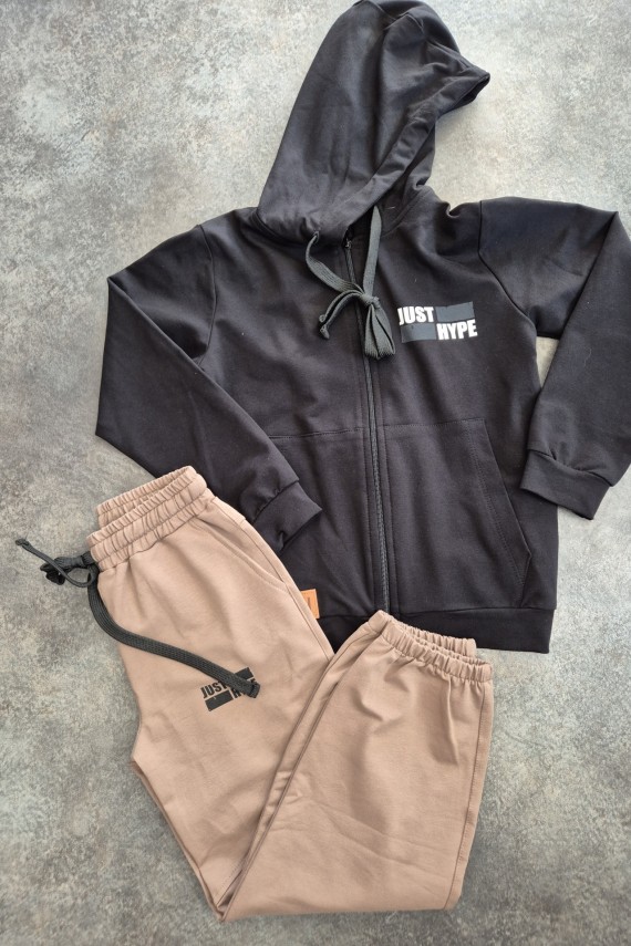 Killy design fekete-barna szett,  zsebes bővebb fazonú nadrággal 