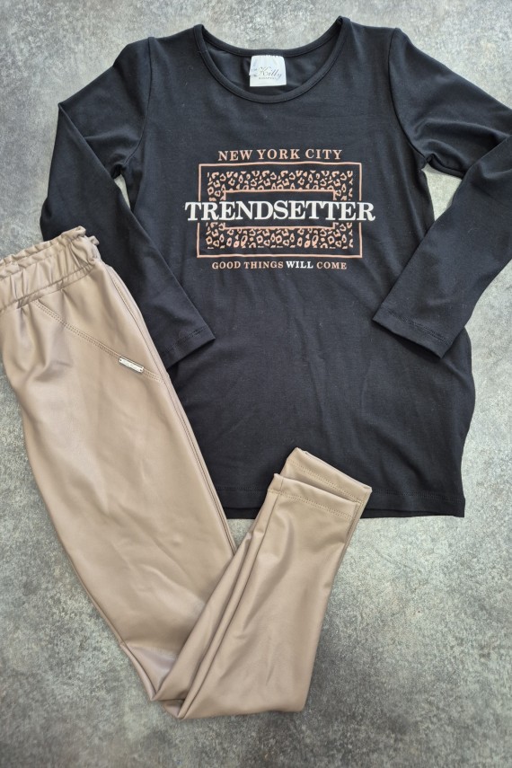 Killy design zsebes tunikás, barna bőr nadrágos szett 