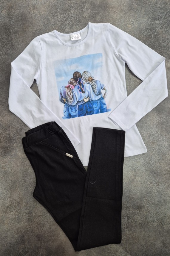 Killy design fekete farmerhatású nadrág felsővel szettben 