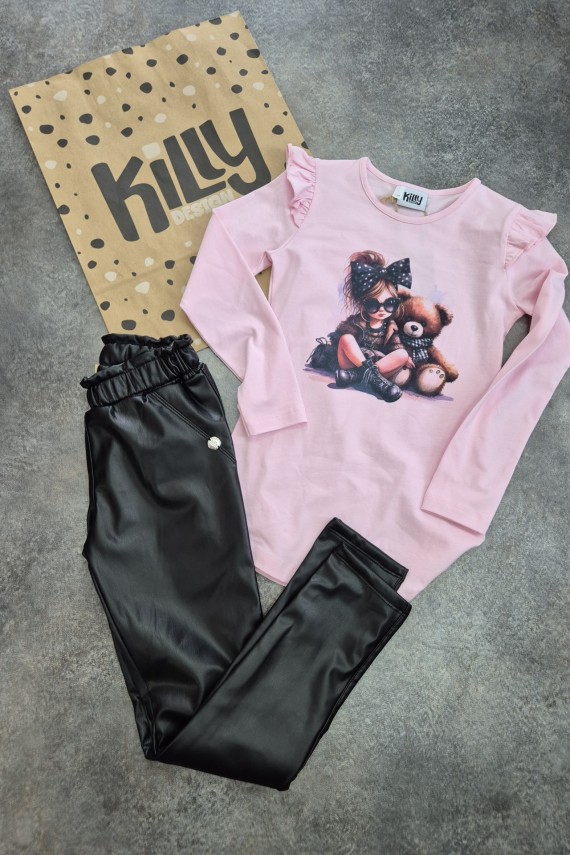 Killy design fekete belül bolyhozott meleg bőr nadrágos vagány szett 