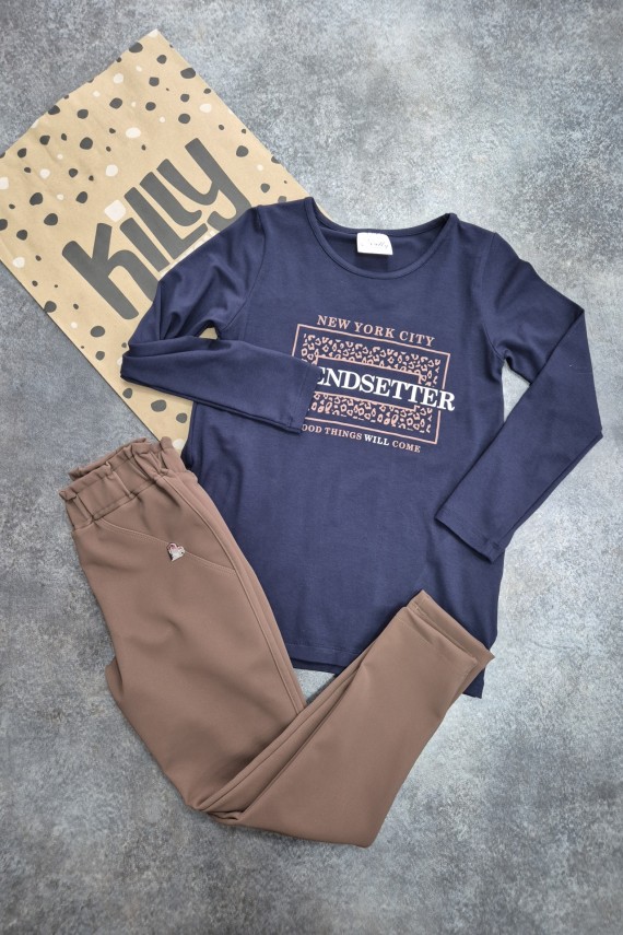 Killy design belül bélelt bőr nadrág zsebes tunikával szettben 