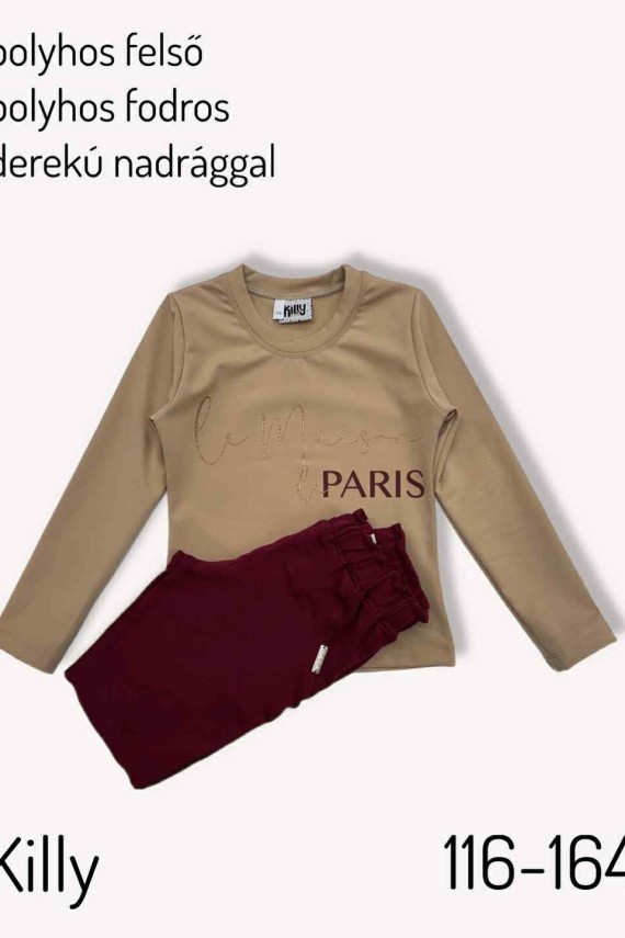 Killy design bordó bolyhos meleg nadrág bolyhos meleg puha anyagú felsővel szettben 