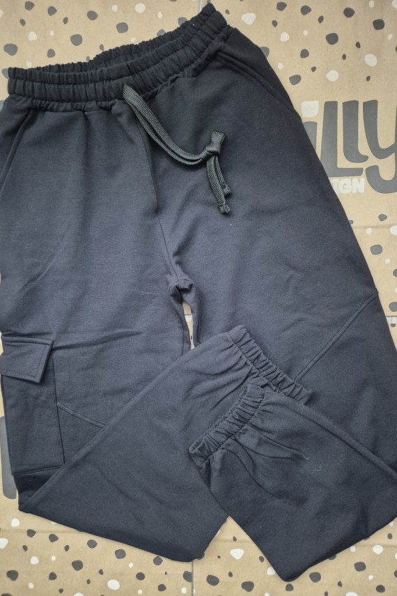 Killy design fekete színű zsebes bővebb lezser fazonú bolyhozott melegebb nadrág 