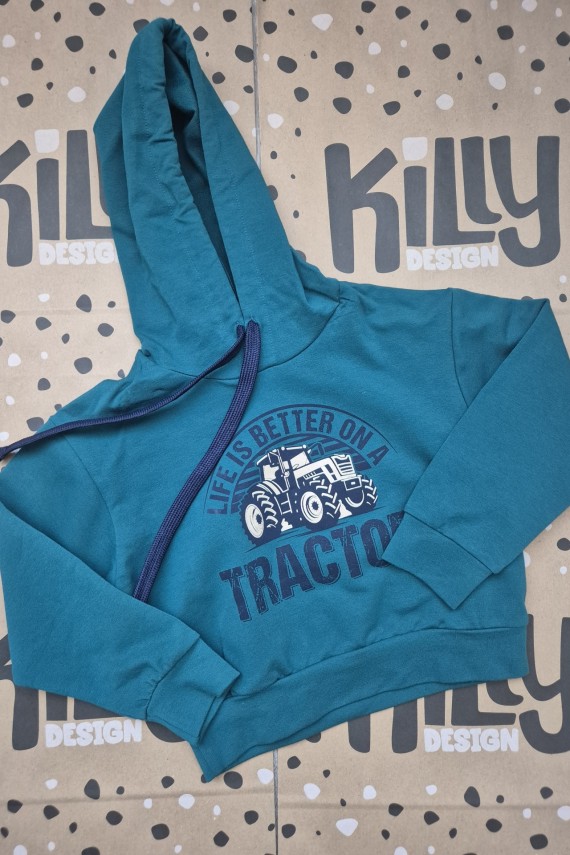 Killy design traktoros petrol zöld rövid állású pulóver 