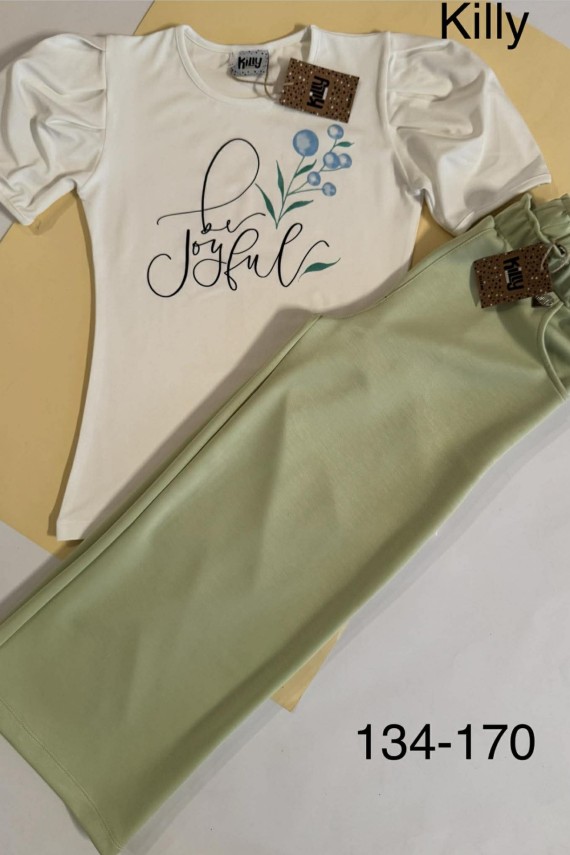 Killy design lezser csinos nagylányos szett almazöld nadrággal puffos ujjú felsővel 