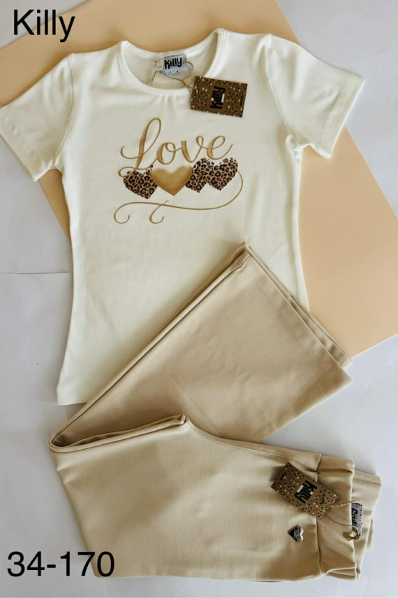 Killy design bézs Love pólós szett trapéz nadrággal 