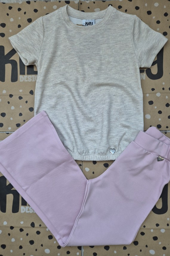 Killy design púder farmerhatású trapéz  nadrág gumis felsővel szettben 